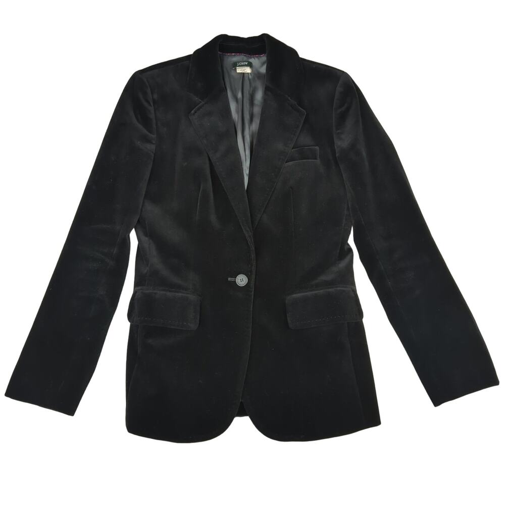 J. Crew Willa Blazer Stretch Velvet Y2K Black Velour One Button Jacket Women's 4